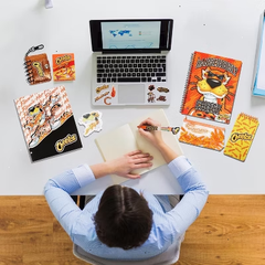 Cheetos Journaling Set - Cute Stationary Set for Girls & Boys with Decal Stickers, Spirals, Notebook, Folder, Key chain, Pen, Eraser and Pencil Case