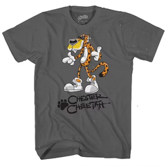 Mens Chester Cheetah Cheetos Shirt - Flamin Hot Cheetos - Chester Cheetah Cheetos Graphic T-Shirt (Grey, Small)