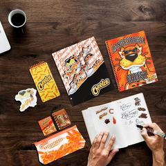 Cheetos Journaling Set - Cute Stationary Set for Girls & Boys with Decal Stickers, Spirals, Notebook, Folder, Key chain, Pen, Eraser and Pencil Case